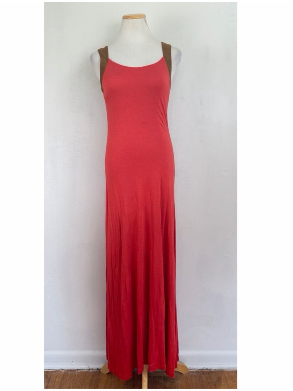 Lauren Ralph Lauren Dress Size Small Stretch Knit Maxi Faux Suede Straps
